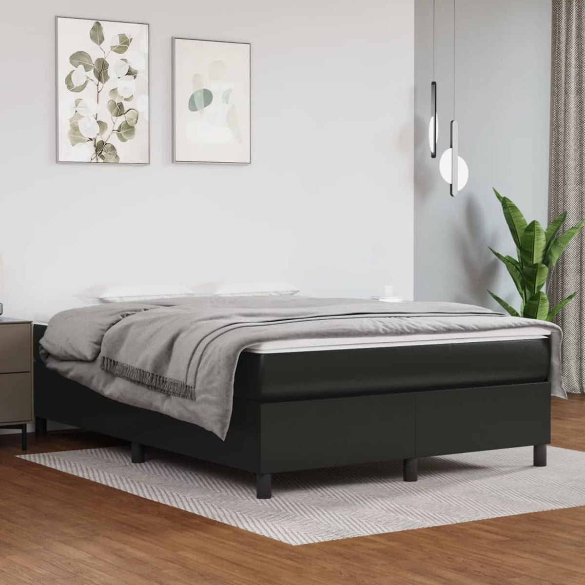 Black Faux Leather Box Spring Bed Frame with Mattress and Topper G15524