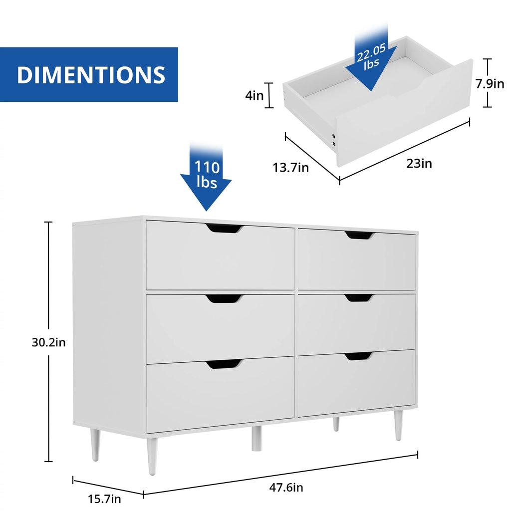 White 6 Drawer Dresser W7081