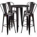 Black-Antique Gold Metal Indoor-Outdoor Bar Table Set with 4 Cafe Stools Y521167