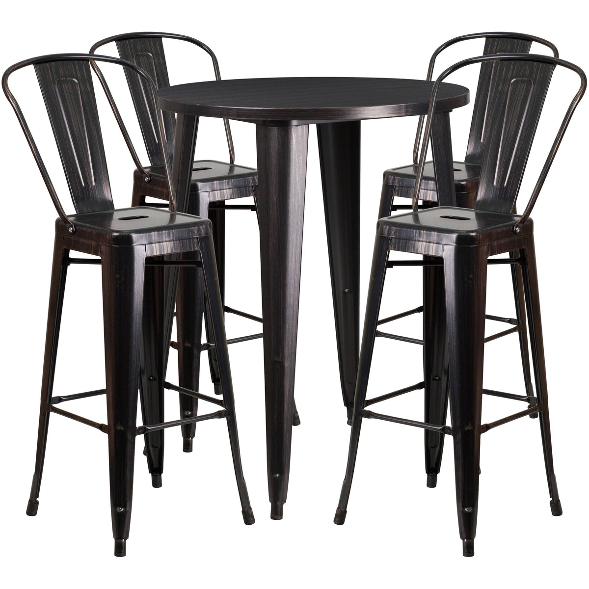 Black-Antique Gold Metal Indoor-Outdoor Bar Table Set with 4 Cafe Stools Y521167