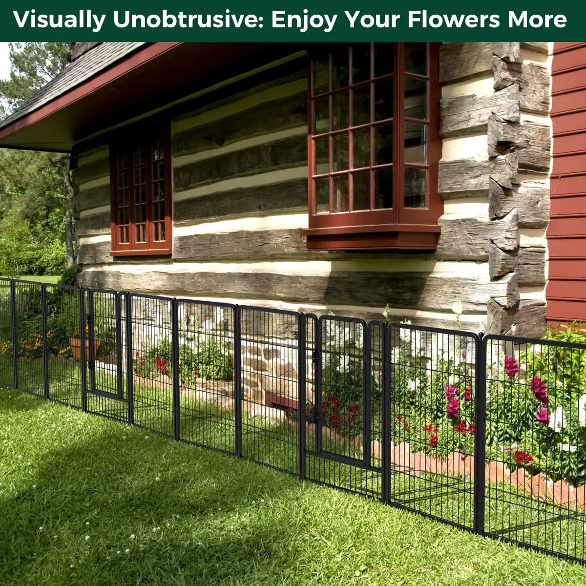 32 Panels 72ft (L)×40in (H) Black Metal Garden Fence with 2 Gates L765786