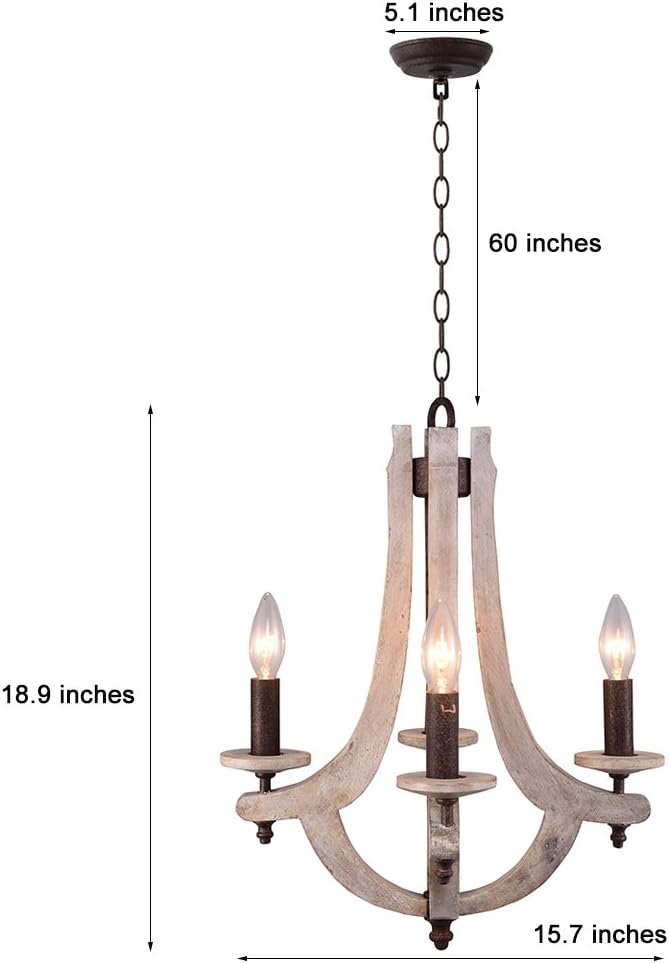 Wooden Iron Chandelier 4 Candle Holder Z736384