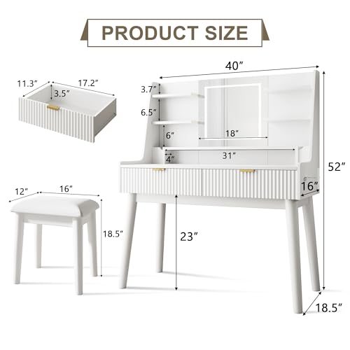 White Vanity Desk with Mirror and LED Lights Q306