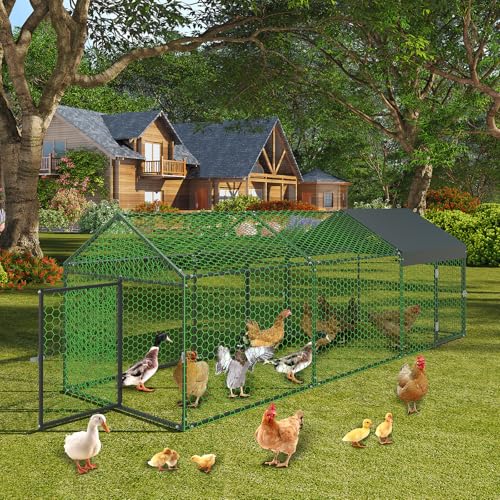 Metal Chicken Coop with Waterproof Cover, 160" x40" x40", 4 Doors C429526
