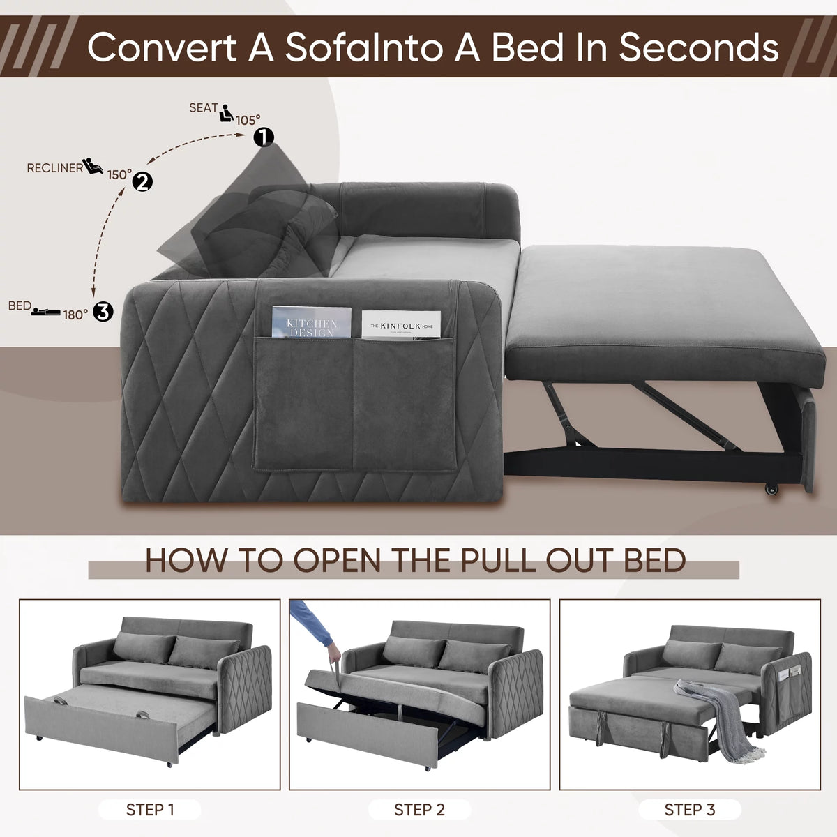 Gray 2-Seat Futon Sofa Bed L18440