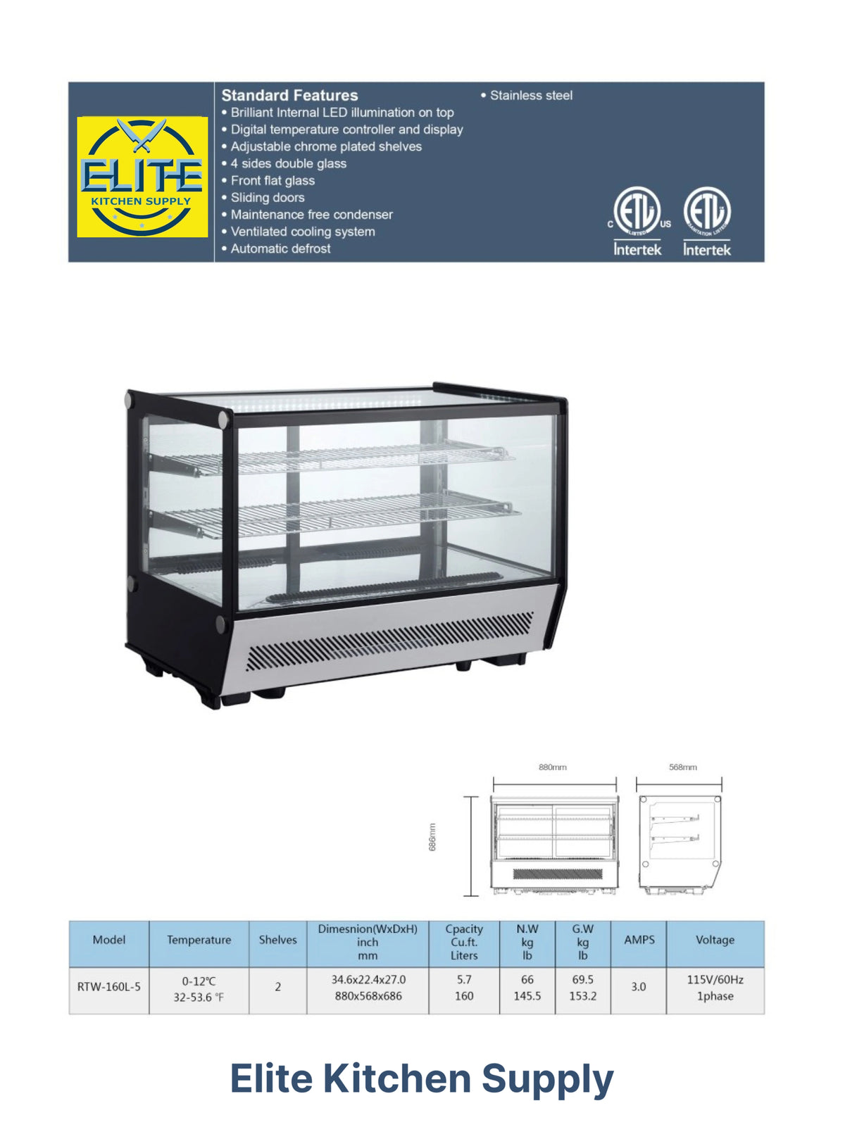 Glass Bakery Case Refrigerator 5.7 Cu. ft C8514