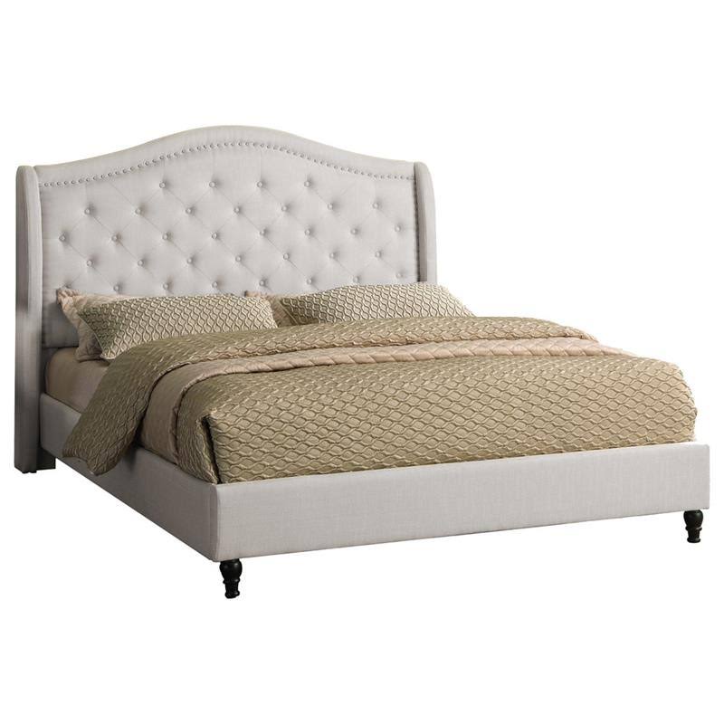 Beige King Upholstered Tufted Platform Bed V9516