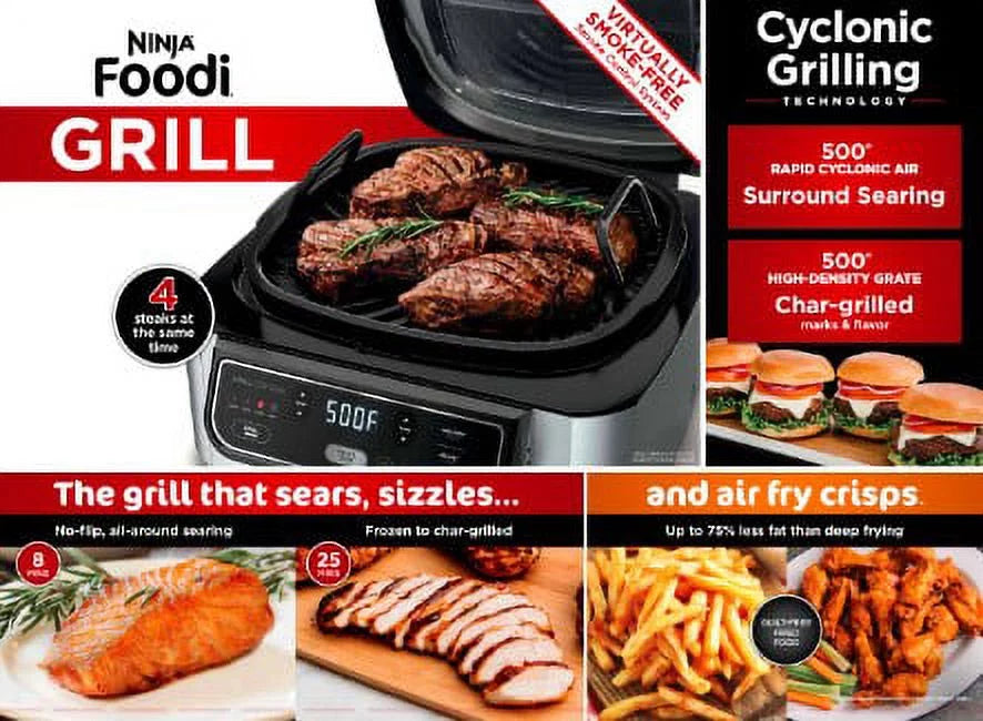 4-in-1 Indoor Grill with 4-qt Air Fryer, Black/Stainless I952340