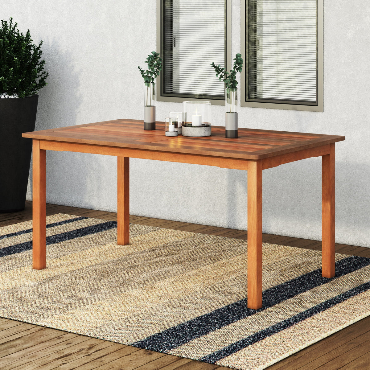 White Washed Wood Rectangular Outdoor Dining Table O38044