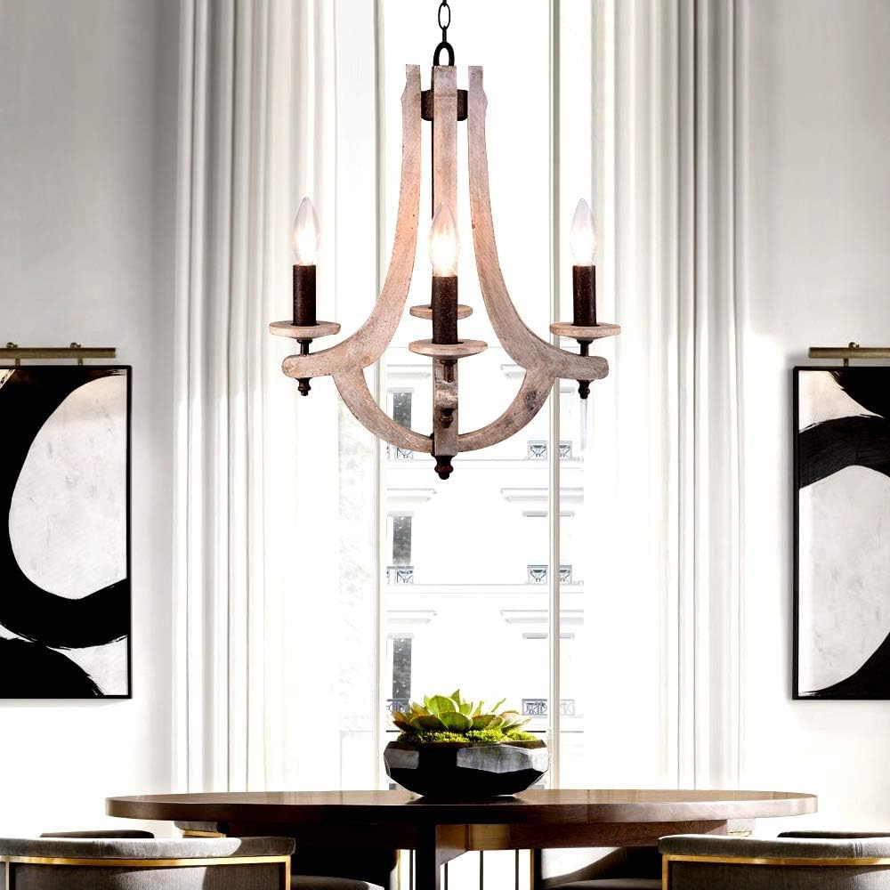 Wooden Iron Chandelier 4 Candle Holder Z736384