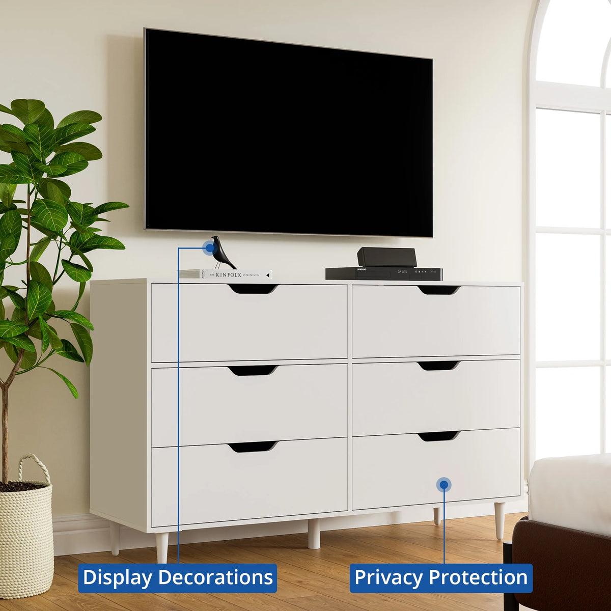 White 6 Drawer Dresser W7081