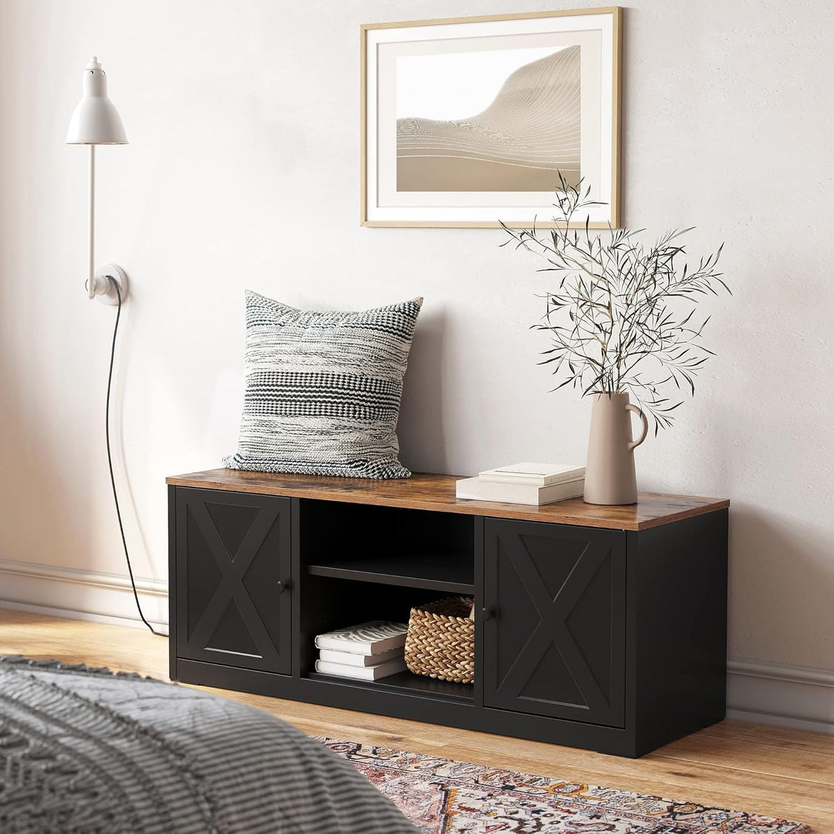 55 Inches TV Stand with Open Shelves and 2 Cabinets R575