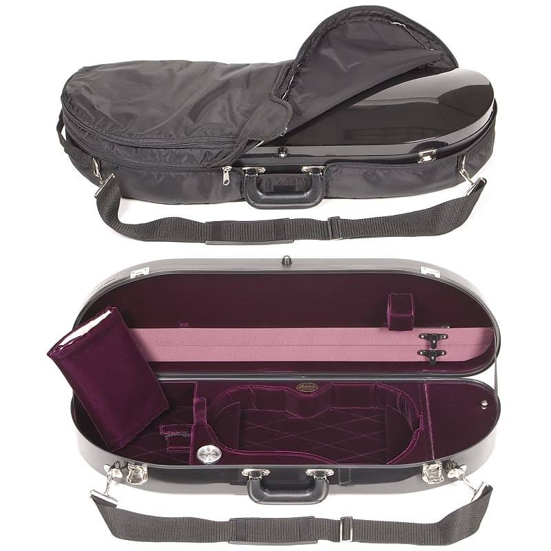 Black Fiberglass 4/4 Violin Case with Wine Velvet Interior and Bag R898