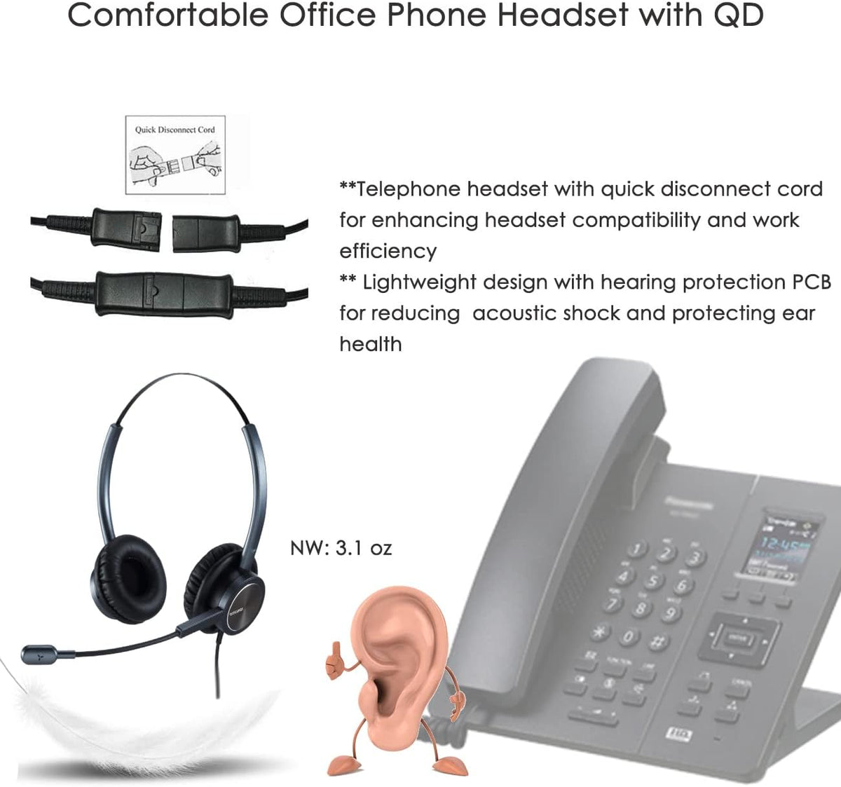 Office Deskphone Landline Telephone Headset with Microphone H85009