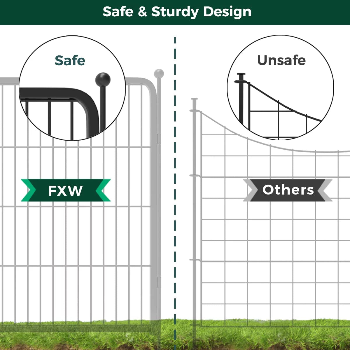 32 Panels 72ft (L)×40in (H) Black Metal Garden Fence with 2 Gates L765786