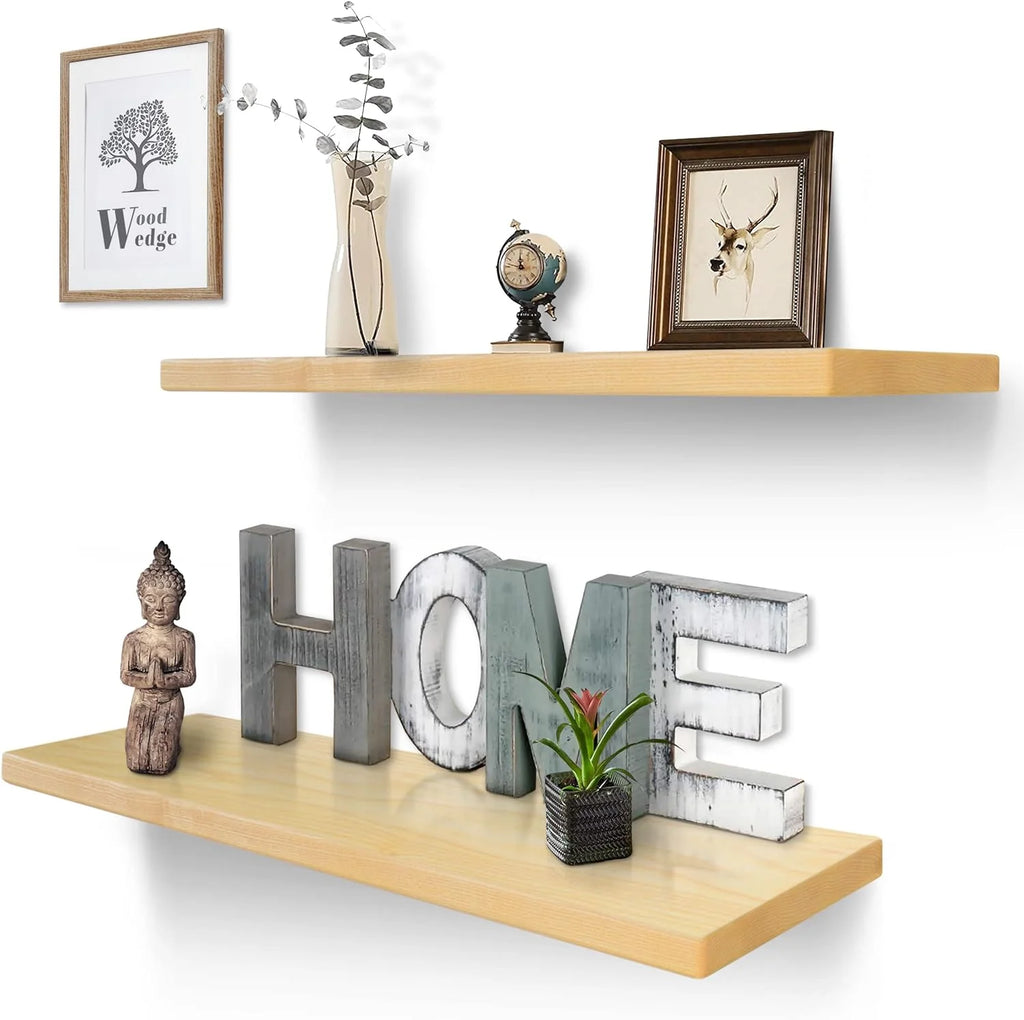 White Set of 2 Ash Wood Floating Shelves H686