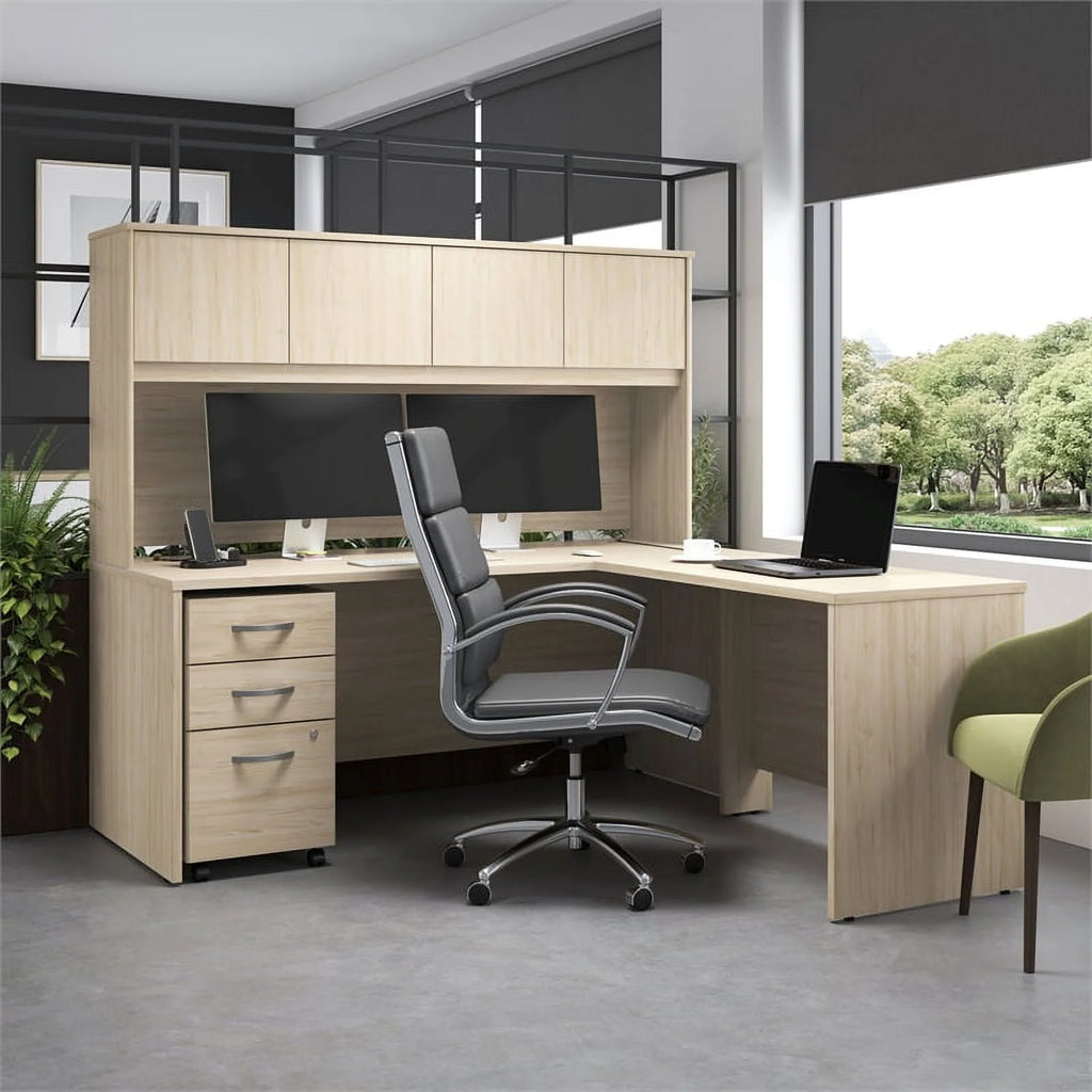 L Shaped Desk with Hutch & Drawers N409