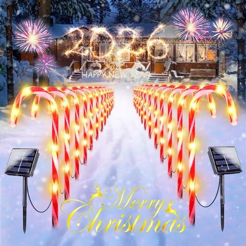 24 Pack Solar Candy Cane Lights Outdoor Waterproof with 8 Modes T31254