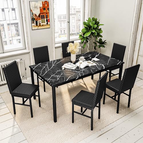 Faux Marble 7 Piece Dining Table Set with Chairs S768214