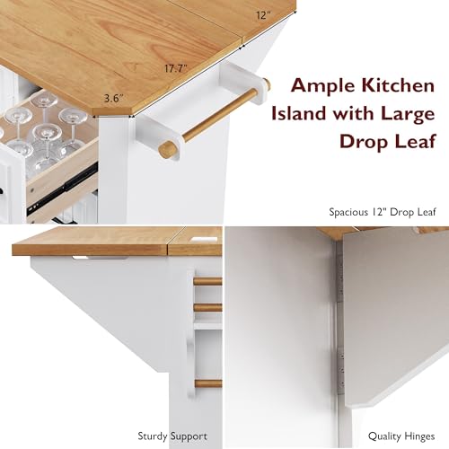 White Rolling Kitchen Storage Island with Power Outlet O1671