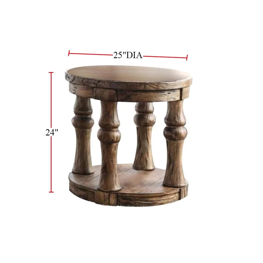 Round Wooden End Table with Open Shelf Antique Oak F27483