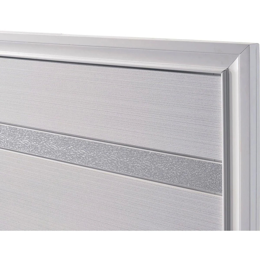White Panel Design Eastern King Bed with Silver Accents N5370