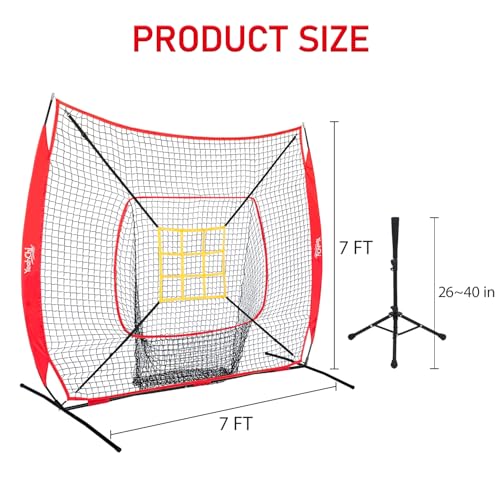 7×7FT Baseball Net with Batting Tee and Strike Zone Target C9378