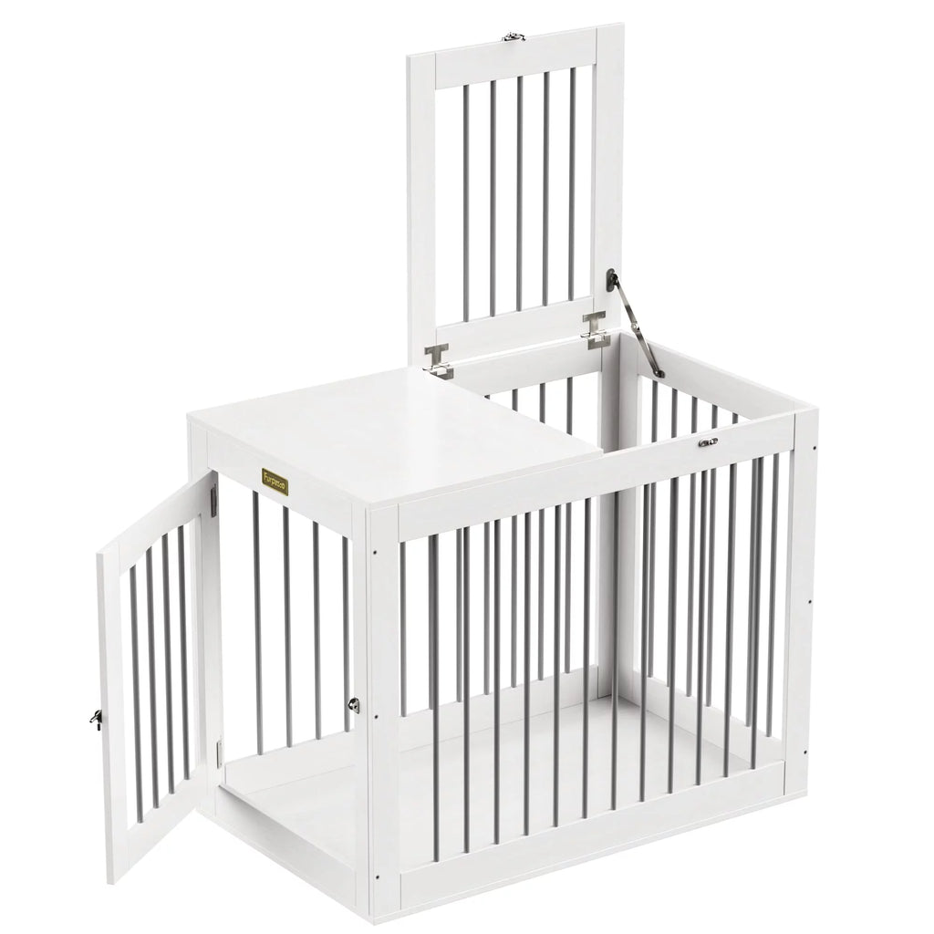 White Wooden Dog Crate with Double Doors F2627