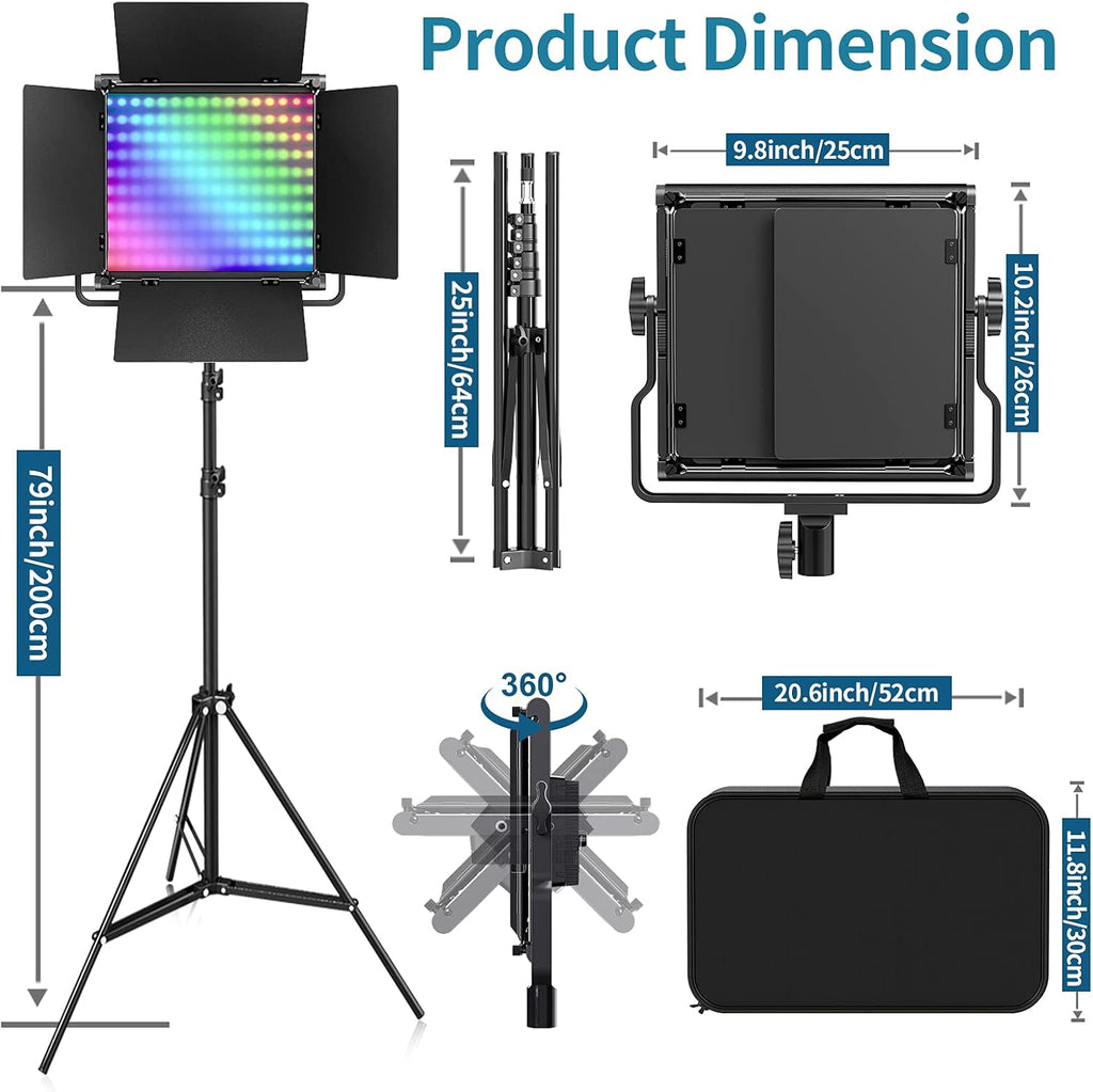 RGB LED Video Lighting Kit, 2 Packs Dimmable 552PCS LED Studio Lighting B900550