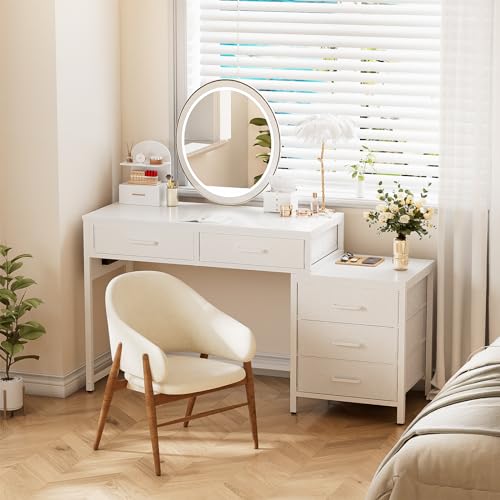 White Reversible Computer Desk with 5 Drawers X56914