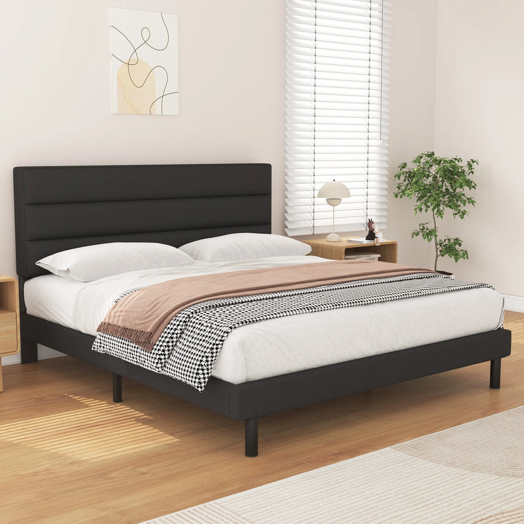 Queen Size Wingback Fabric Upholstered Platform Bed Frame M775