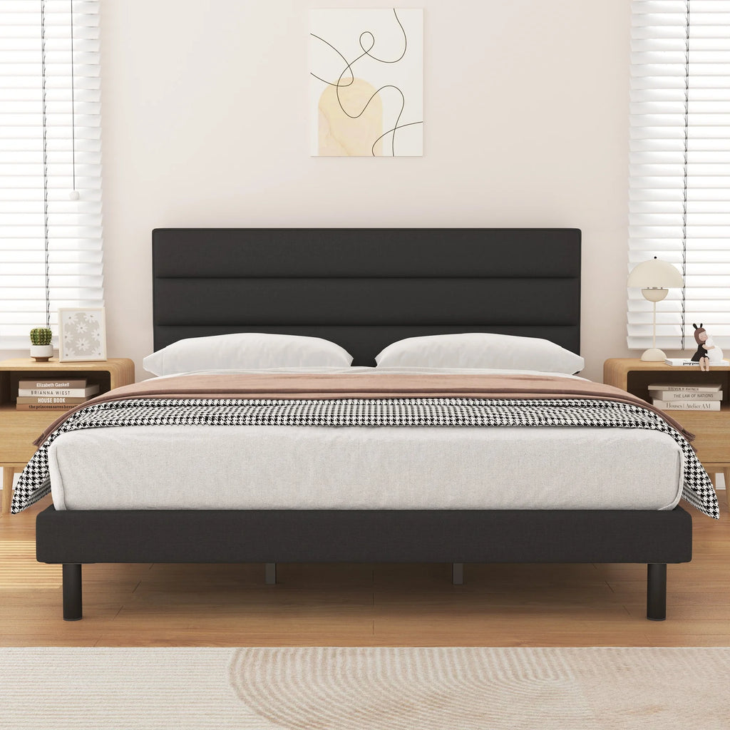 Queen Size Wingback Fabric Upholstered Platform Bed Frame M775