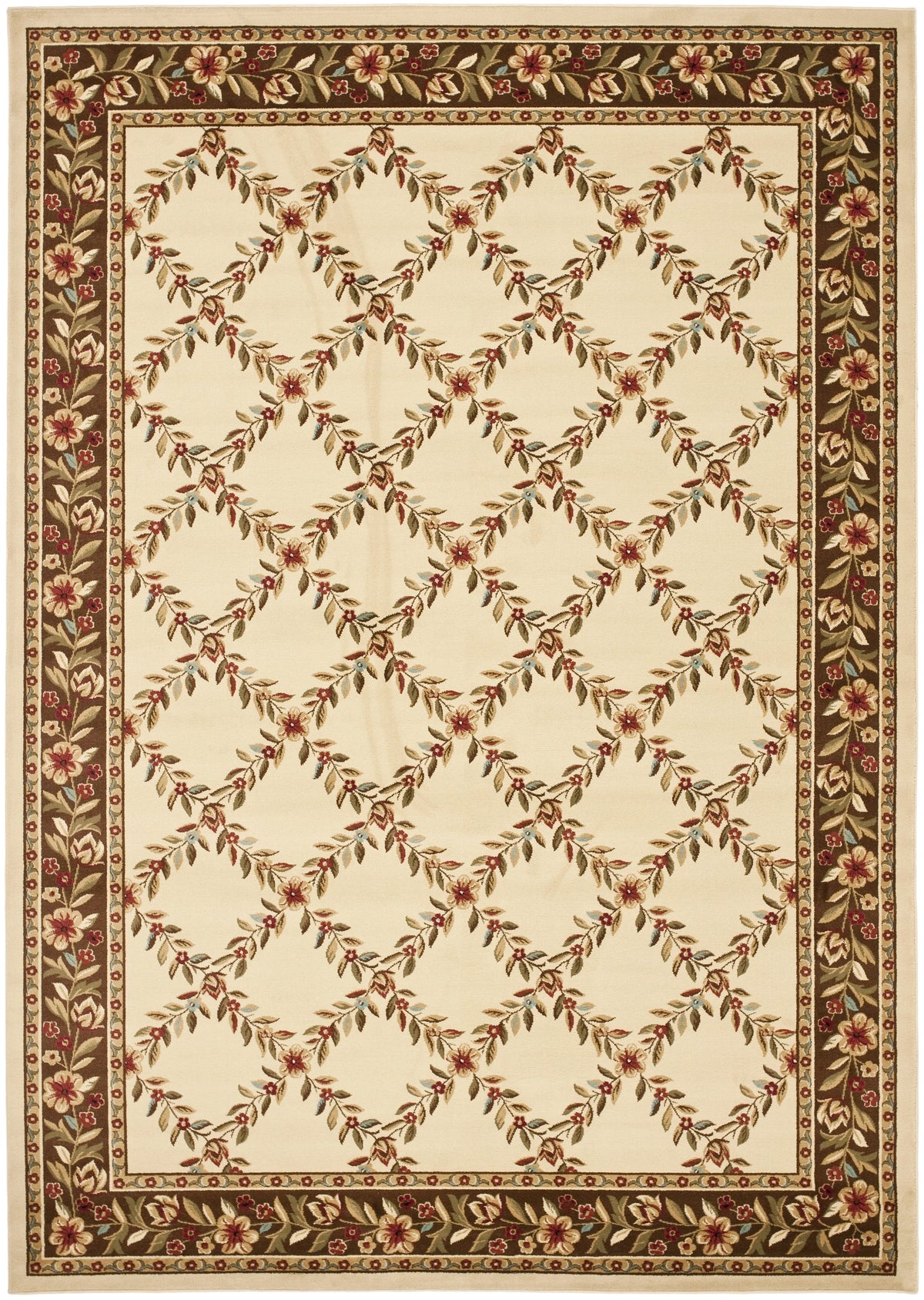 Ivory Brown Floral Border Area Rug 8'9" x 12' Z2136