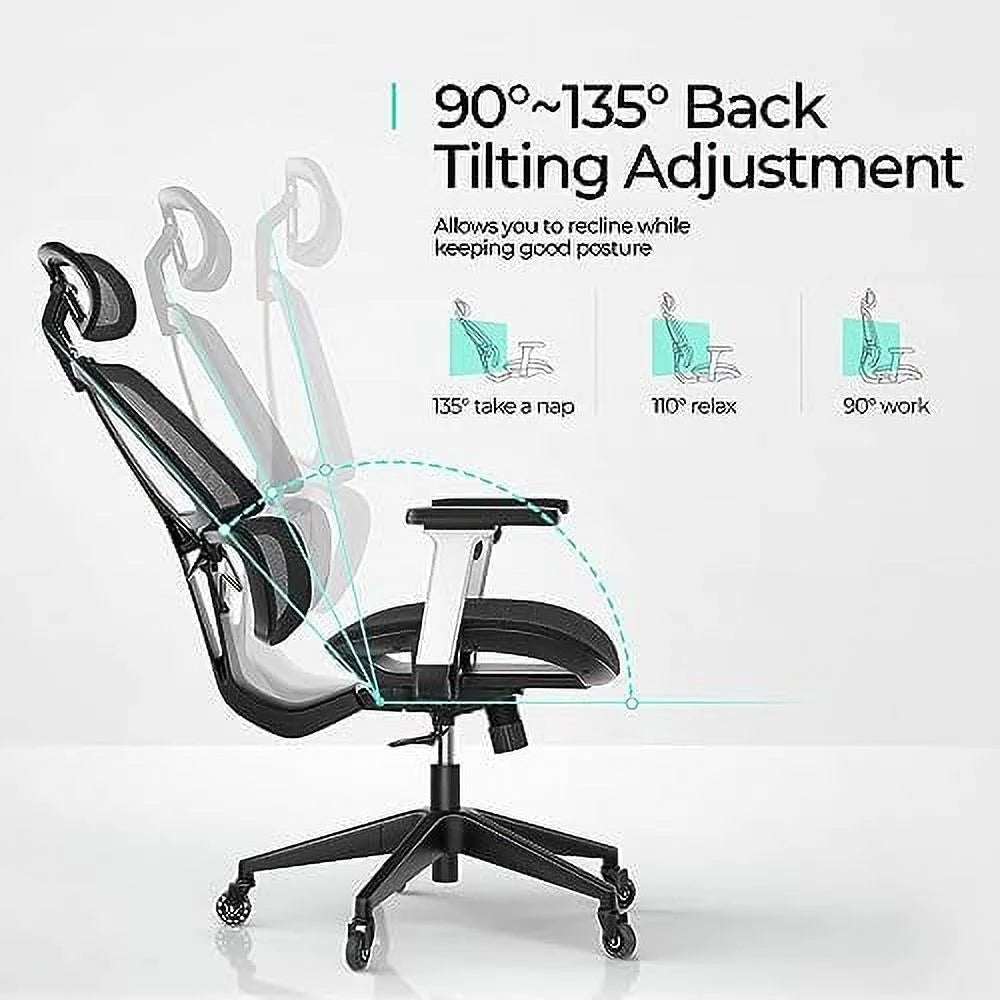 Black High-Back Ergonomic Mesh Office Chair with Headrest and Arms A49952