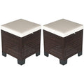 2 Pieces Cream White Wicker Outdoor Ottomans with Removable Cushions J549885