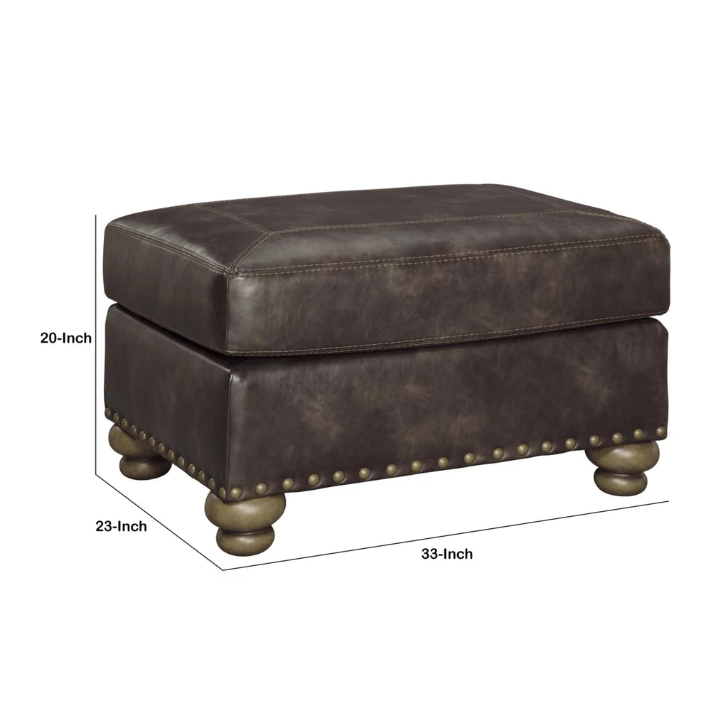 Brown Wooden Ottoman with Nailhead Trims and Bun Feet C42580
