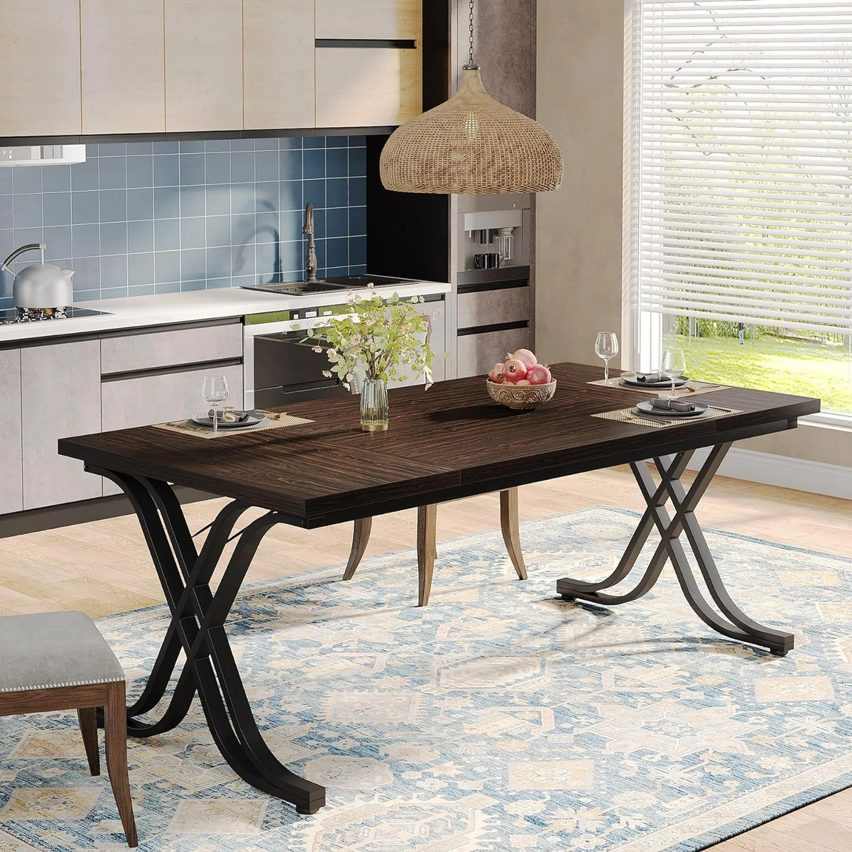 63 inch Dark Walnut Black Dining Table Z863
