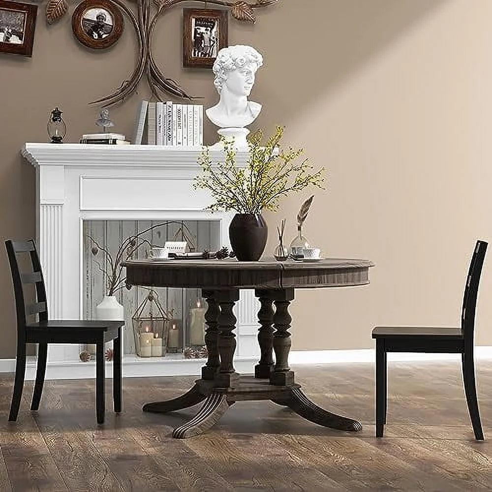Dining Chairs Set of 2 Ladder Back Solid Rubber Wood Legs T278314