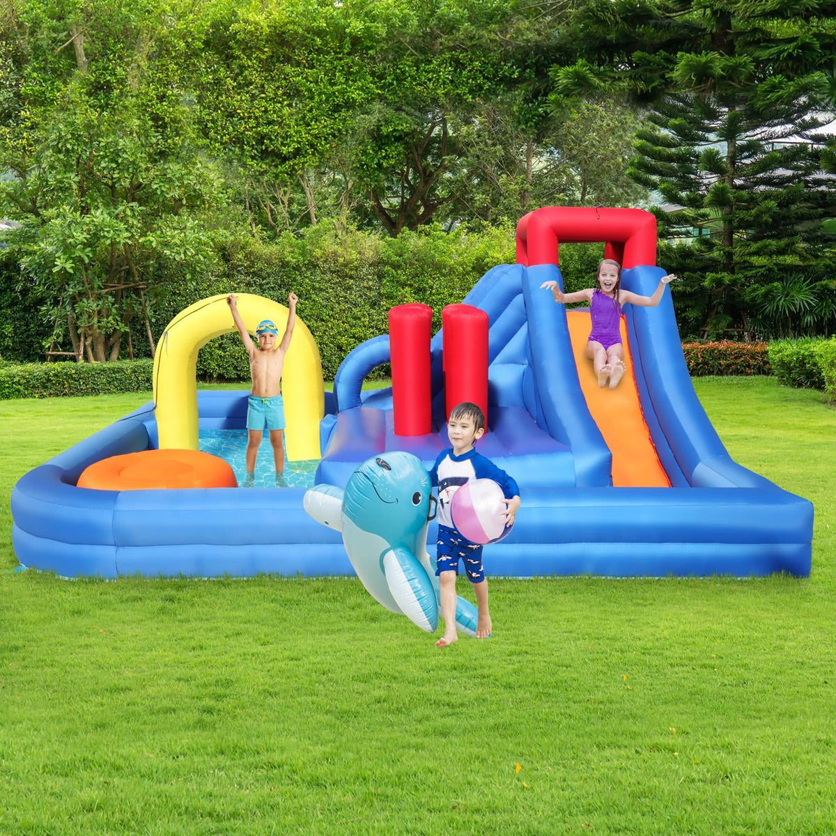 Inflatable Bounce House Castle with 2 Water Slide Pool O2415