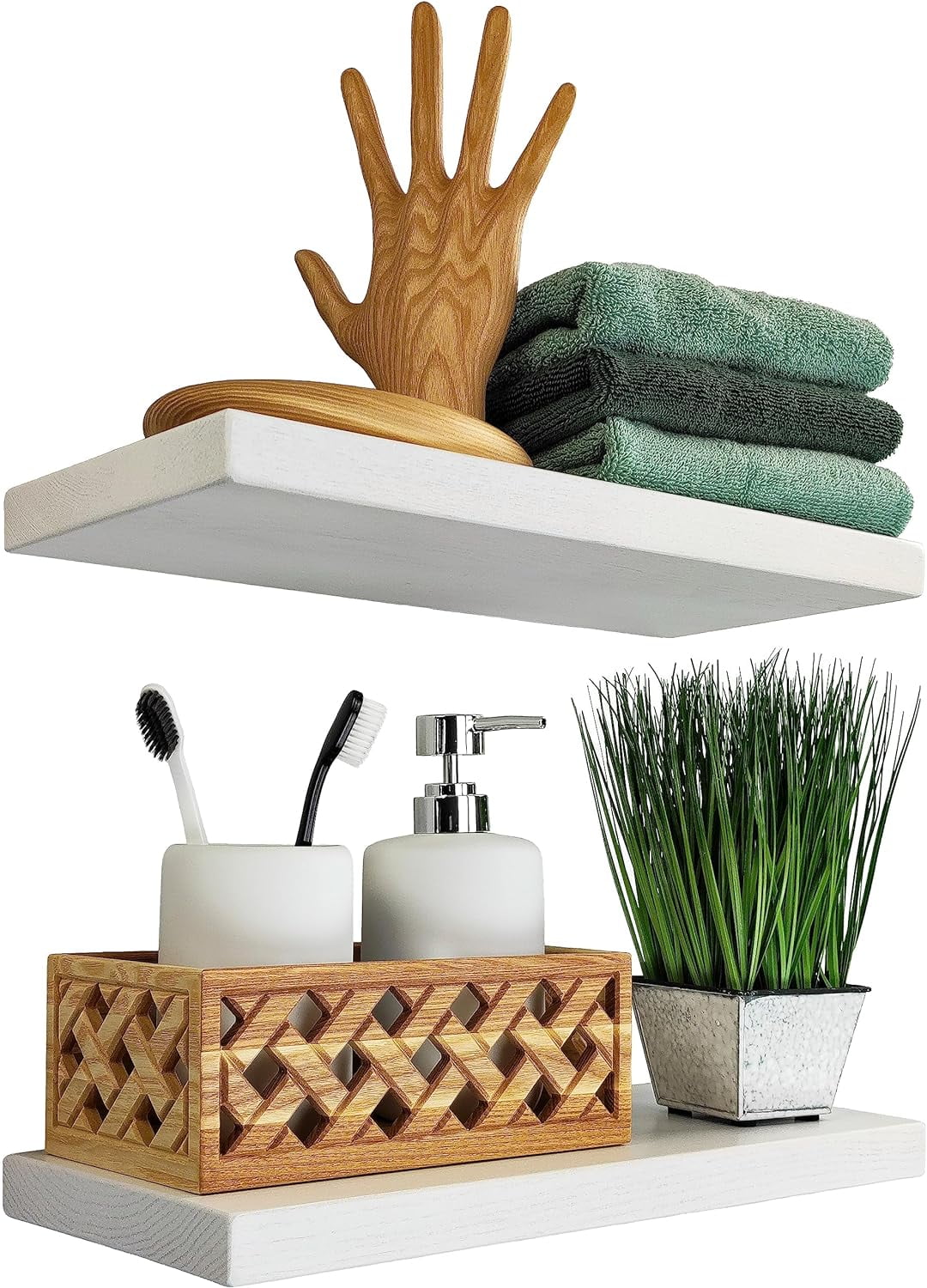White Set of 2 Ash Wood Floating Shelves H686