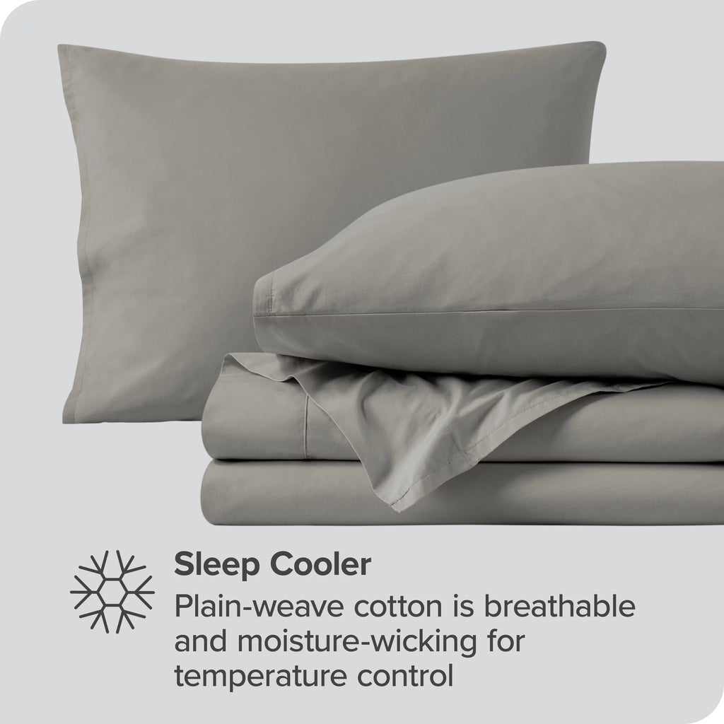 Organic Cotton Percale Sheet Set King Light Gray W970771