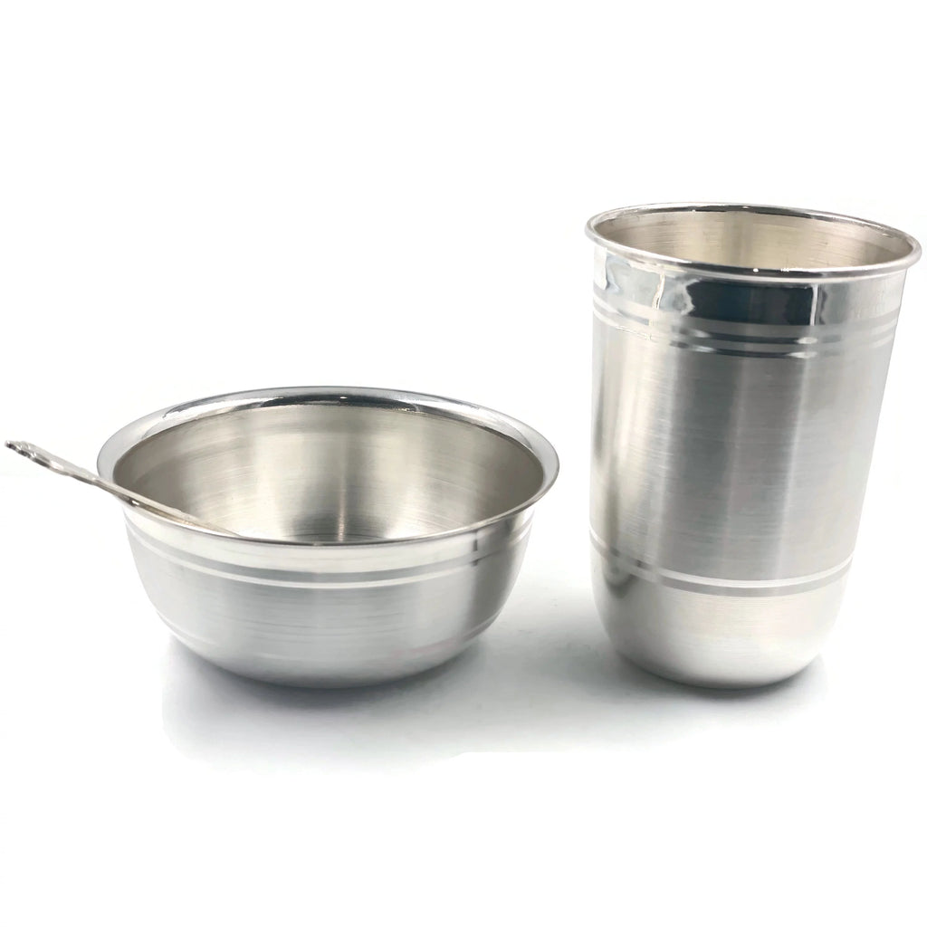 Pure Silver 4.0 Inch Glass, 4.3 Inch Bowl & Spoon R8673