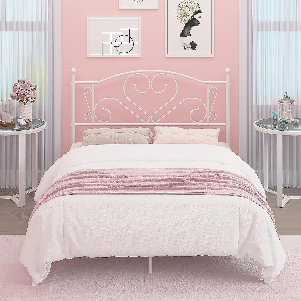 Pink Twin Bed Frame with Headboard S861