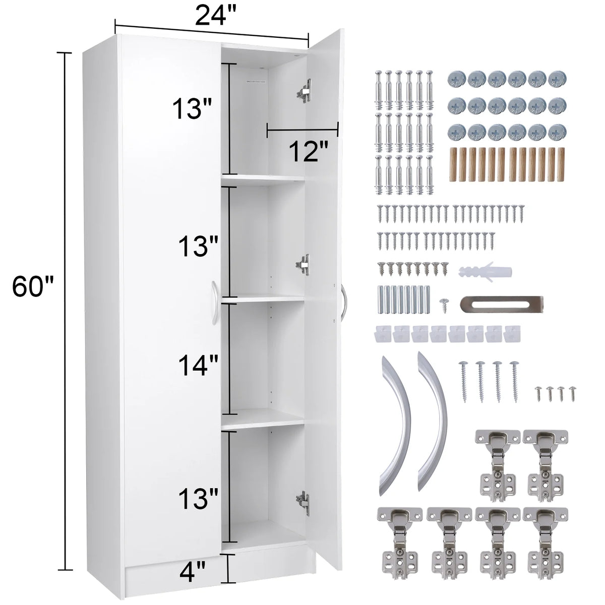 60" Tall Kitchen Pantry Cabinet with Doors and Adjustable Shelves E4965