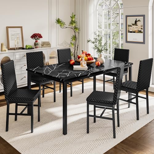 Faux Marble 7 Piece Dining Table Set with Chairs S768214