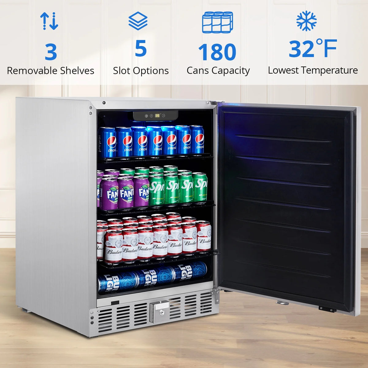 15 Inch Weather Proof Stainless Steel Beverage Refrigerator 110 Cans I784