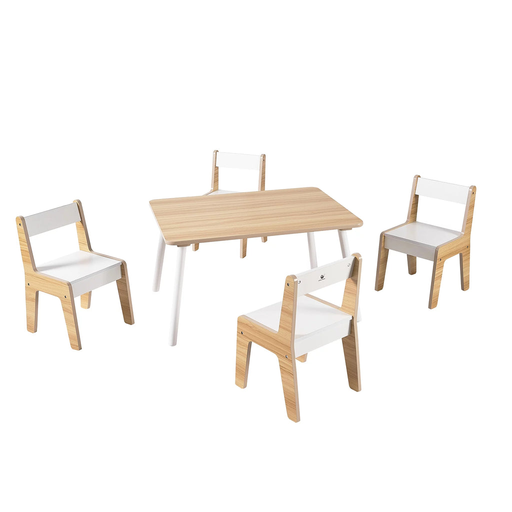 Wooden Kids Table and Chairs Set Natural White 5 Piece X183