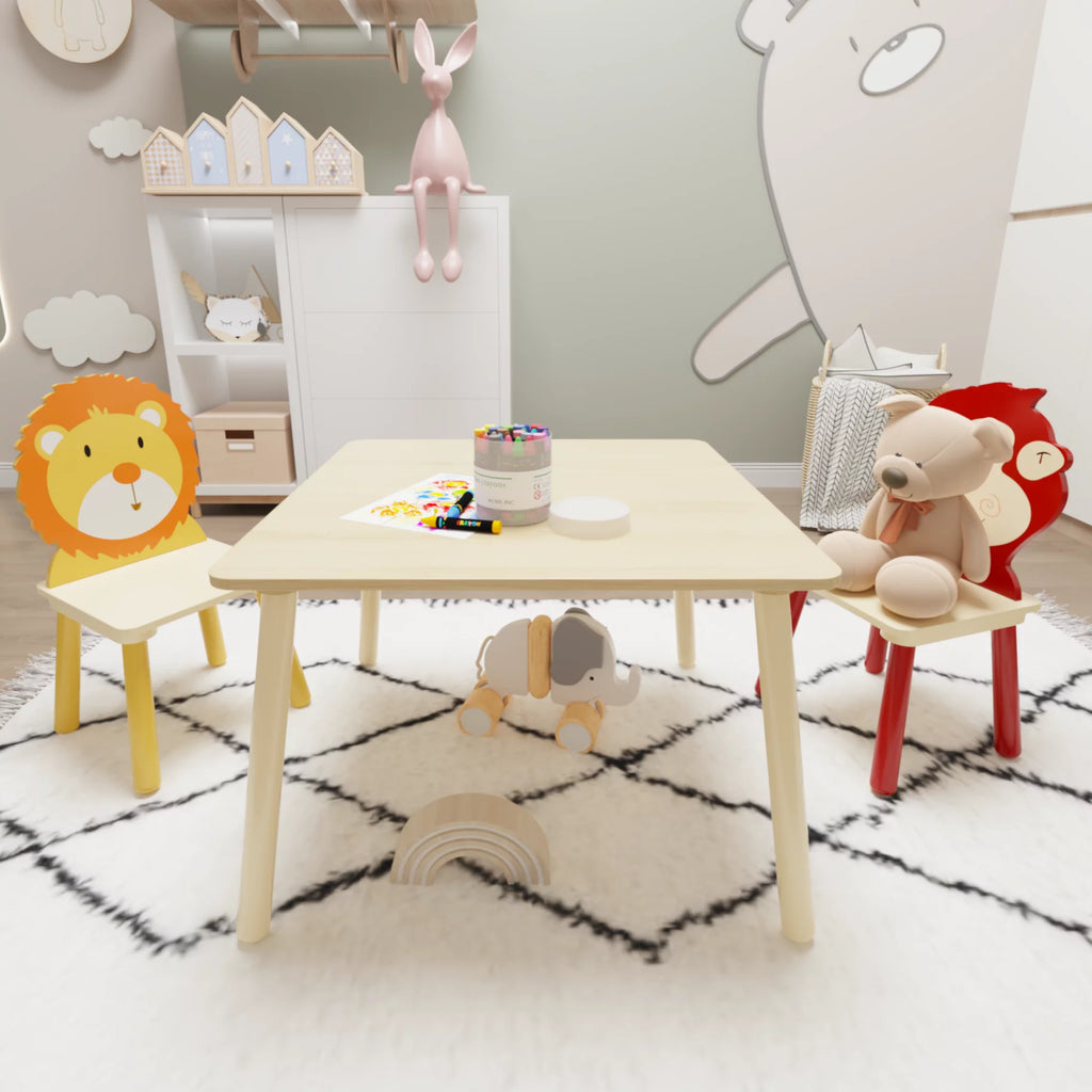 Kids Table and 2 Chairs Set, 3 Pieces Wooden Activity Play Table Set W4970