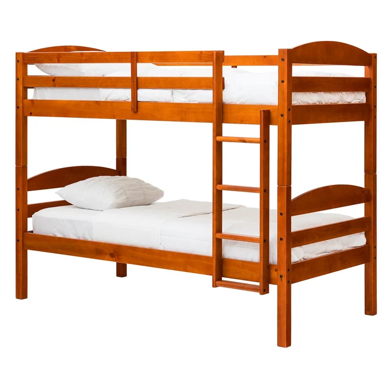 Solid Wood Twin-over-Twin Bunk Bed Frame in Cherry D97708