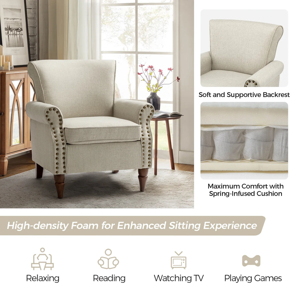 Oatmeal Accent Chair with Turned Legs Q733008